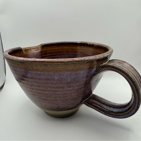 Pottery Bowl w/Handle and Pouring Spout PurpleBlue Glaze Art Ceramic Handmade - Picture 7 of 9